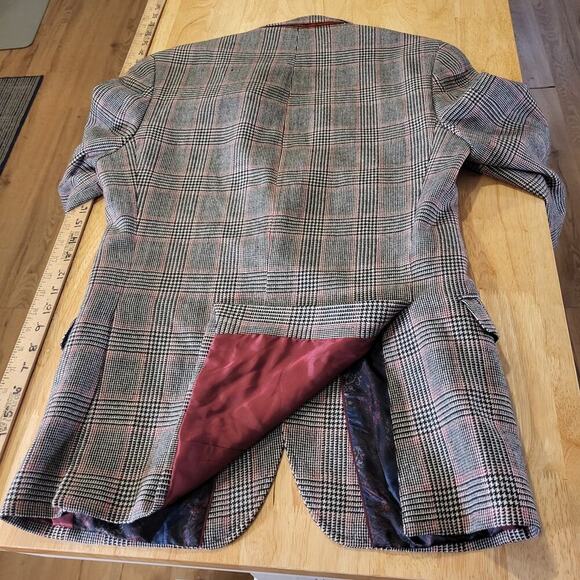 Tallia Wool Plaid Blazer pockets 19" P2P 27" long lined 3 button cuff - Picture 12 of 13